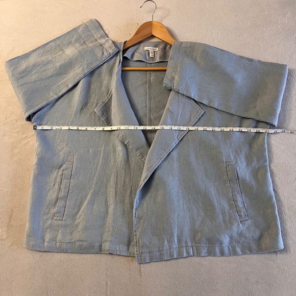 Eileen Fisher Heavy Organic Linen Draped Open Front Jacket Light Blue Size M - Picture 11 of 12